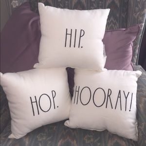 Rae Dunn HIP. HOP. HOORAY. 3 Pillow set each measures 12” square